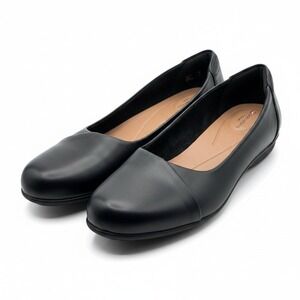 Clarks Unstructured Black Leather Block Heel Pumps Round Toe Shoes Womens Sz 7.5